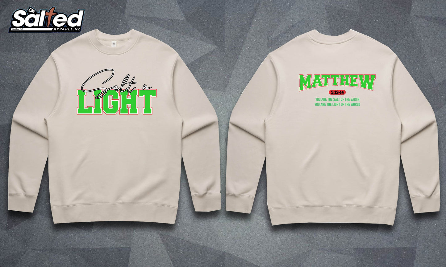 SALT N LIGHT CREW NECK - Bone with Green Font
