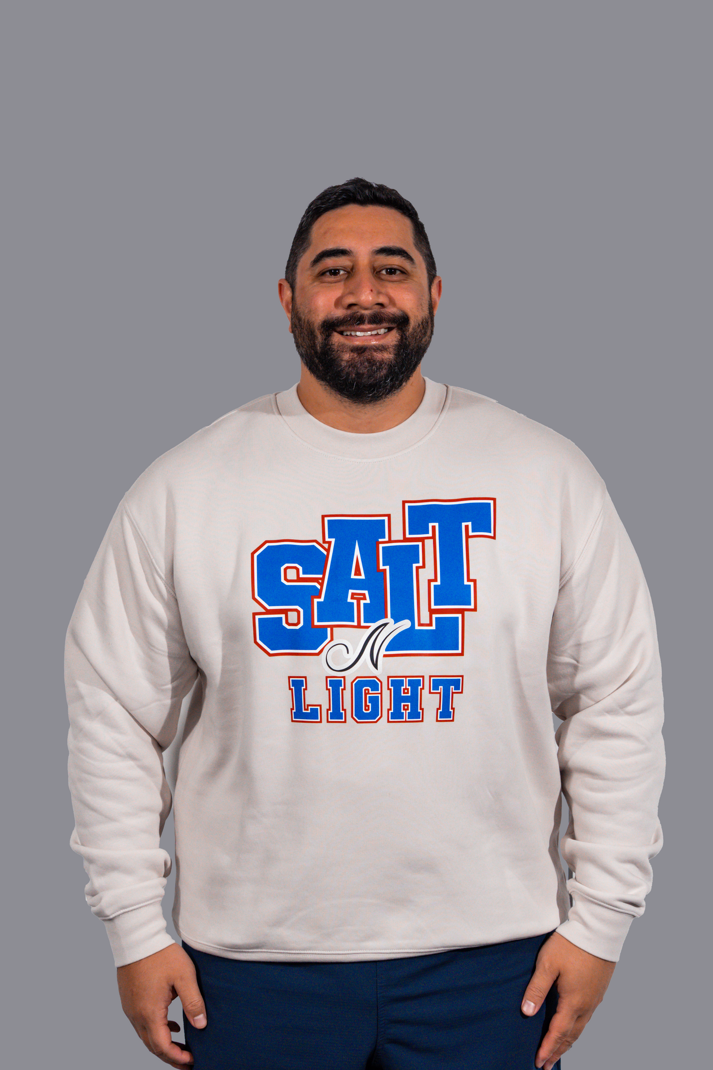 SALT N LIGHT CREW NECK - Bone with Blue Font