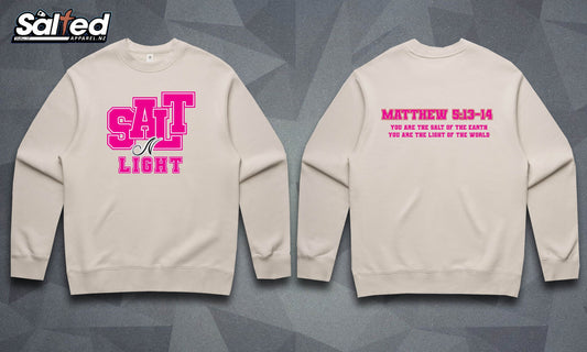 SALT N LIGHT CREW NECK - Bone with Pink Font
