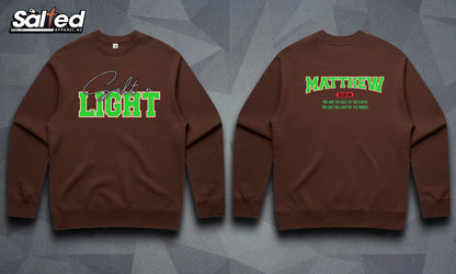 SALT N LIGHT CREW NECK - BROWN WITH GREEN FONT