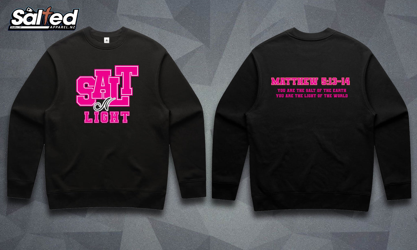 SALT N LIGHT CREW NECK - BLACK WITH PINK FONT