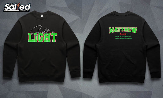 SALT N LIGHT CREW NECK - BLACK WITH GREEN FONT