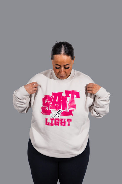 SALT N LIGHT CREW NECK - Bone with Pink Font