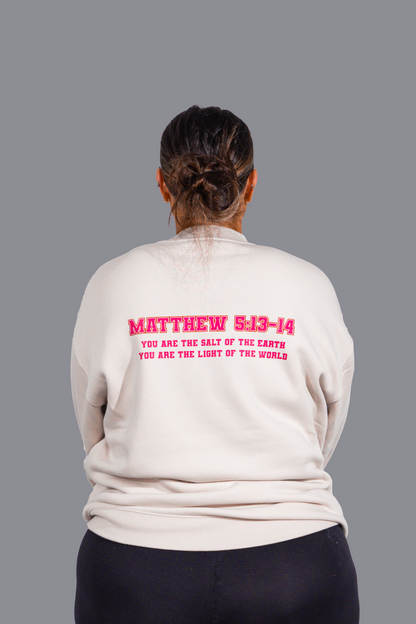 SALT N LIGHT CREW NECK - Bone with Pink Font