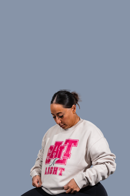 SALT N LIGHT CREW NECK - Bone with Pink Font