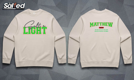 SALT N LIGHT CREW NECK - Bone with Green Font