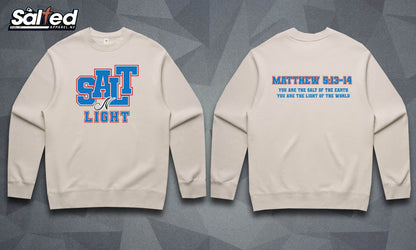SALT N LIGHT CREW NECK - Bone with Blue Font